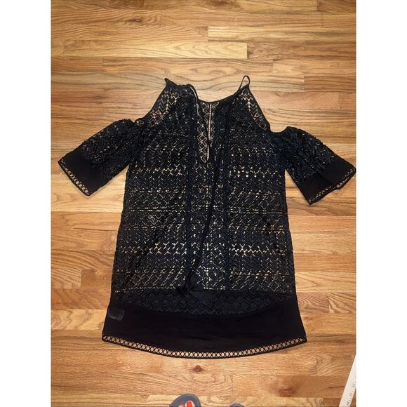 Ramy Brook Black Lace Cold Shoulder Swim Cover Up Women’s Size XS/S Keyhole Back - Picture 5 of 8